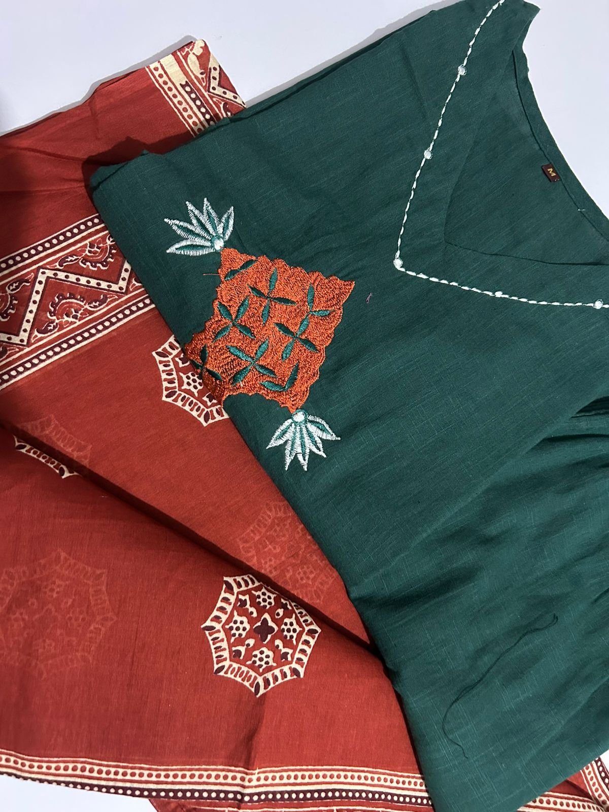 Handloom A-Line Kurti Set with Mulmul Dupatta